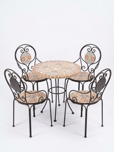 Mediterranean Style Mosaic Wrought Iron Outdoor Furniture Set <b>4</b> Seater Eco-Friendly Patio <b>Garden</b> <b>Table</b> <b>Chair</b> - Product Image 2
