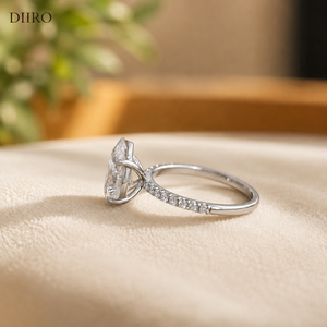 Bague de fiançailles en diamant taille poire avec pavé, plaqué or blanc, bijoux de mariage en moissanite pour femme - Product Image 2
