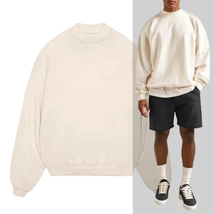 Oversized <b>Mock</b> <b>Neck</b> Sweatshirt Men Women Heavyweight Fleece Pullover Cream Beige Casual Streetwear Loose Fit <b>Top</b> - Product Image 1