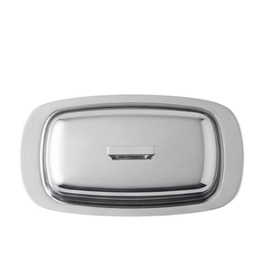 Grand plateau à beurre rectangulaire en acier inoxydable avec couvercle, design minimaliste, couleur unie - Product Image 3