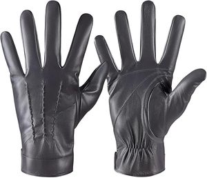 Gants de conduite en cuir, longueur poignet, style uni, sans doublure, chauds pour l'hiver, usage quotidien, noirs - Product Image 1