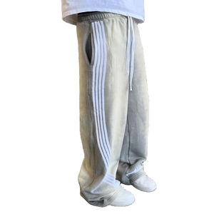 Wide Leg Track Flared Jogger Distressed Sweatpants Acid Wash Streetwear Loose Casual 100% Cotton Breathable <b>Elastic</b> <b>Waist</b> Pants - Product Image 1