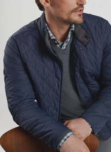 Men's Blue Color Suffolk Quilted Coat Puffer Jacket Fur Shell Waterproof Eco-Friendly Lightweight Mandarin Collar Harris Tweed - Product Image 5