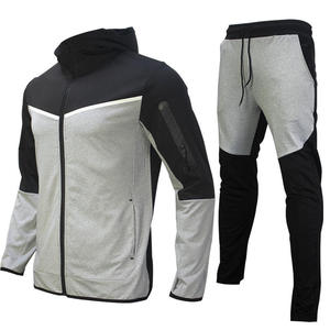 Men's Hooded Tracksuit <b>Set</b> Color Blocking Sporty Full Sleeve Breathable Polyester Cotton Autumn Wear Regular Fit Drawstring Pant - Product Image 1