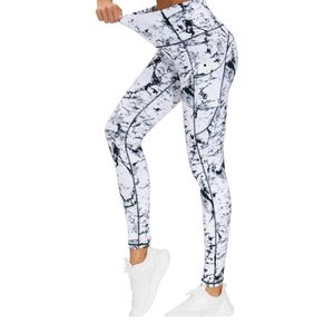 Leggings de yoga pour femme Bleu acier avec poche utilitaire, taille haute, en Polyamide et Spandex, effet ventre plat, extensibilité adaptative, pantalon de fitness - Product Image 4