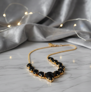 Collier en onyx noir, collier statement multi-formes en argent 925 plaqué or 18 carats, bijoux de mariage et de soirée, cadeau pour femme - Product Image 4