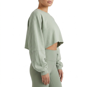 Oem/odm Hot Selling Loose Fit Crop Top Women <b>Hoodies</b> Sweatshirt Custom Screen Printed Logo 100% Cotton <b>Lightweight</b> - Product Image 2