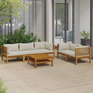 Conjunto de Muebles de Jardín Modulares Medianos de Madera Maciza de Acacia Color Crema - Product Image 1