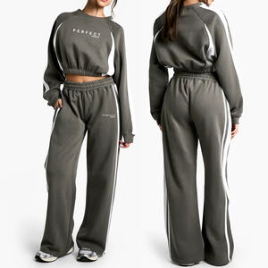 Ensemble de survêtement décontracté d'hiver pour femme, qualité supérieure, pantalon large, logo personnalisé, 100 % coton molletonné, 2 pièces longues - Product Image 1