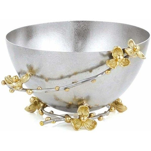 Cuenco Decorativo de Metal Pulido Hecho a Mano con Ramas Florales Doradas, Centro de Mesa Vintage, Cuencos para Servir Aperitivos - Product Image 1
