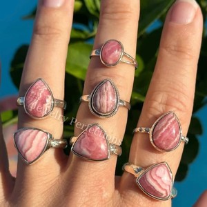 <b>Chunky</b> Stylish Fine <b>Rings</b> Wholesale Original Rhodochrosite Gemstone 925 Sterling Silver <b>Ring</b> for Women Factory Price Jewelry - Product Image 1