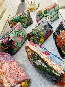 Women's Multi-Functional Quilted Patchwork <b>Makeup</b> <b>Organizer</b> Bag Wholesale Cotton Cosmetic Pouch Zipper Stylish Bulk Export - Product Image 5