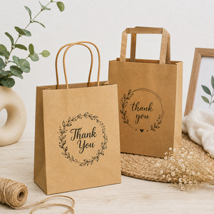 Thank You <b>Biodegradable</b> Kraft <b>Paper</b> Bag Floral Design Twisted Handles Eco-Friendly Gift Packaging Standard Size Classic Style - Product Image 2