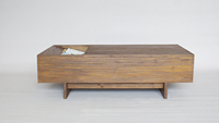 Table basse moderne en teck massif avec rangement, design minimaliste, meubles de salon, modèle TAB03
