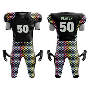 Conjunto de Uniforme de Fútbol Americano Personalizado para 50 Jugadores, Diseño Geométrico Negro Sublimado, Transpirable, Ajustado, Manga Corta, para Hombre - Product Image 1