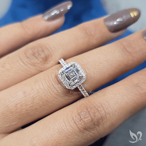 2CT Asscher Cut Lab Grown Diamond Halo <b>Ring</b> IGI Certified Pave Band 10K White Gold Engagement <b>Ring</b> - Product Image 4