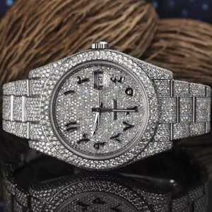 Luxury Silver Plated Full Diamond Quartz Wrist <b>Watches</b> Shiny Hip Hop Design Round <b>Case</b> 20mm Band Width Iced Out <b>Watch</b> for Men - Product Image 3