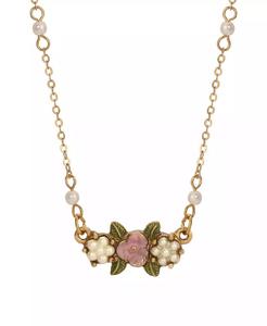 Collana con Fiore in Smalto Rosa e Perle Finte |   2028 - Product Image 1