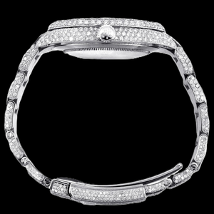 Montre de luxe pour femme en acier inoxydable avec bracelet en moissanite, verre saphir 20 mm, boîtier rond 42 mm, mouvement à quartz analogique, fermoir déployant - Product Image 1