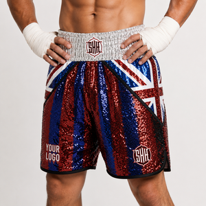 Shorts de boxe unisexes professionnels en satin vert métallisé 160g, impression numérique, logo frontal, séchage rapide, strass - Product Image 5