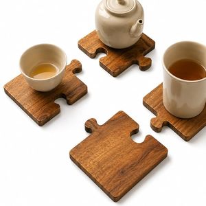 Posavasos de Madera con Forma de Rompecabezas, Posavasos de Madera Natural para Bebidas, Aislantes, Resistentes al Calor, Protectores de Mesa para Tazas de Café - Product Image 1