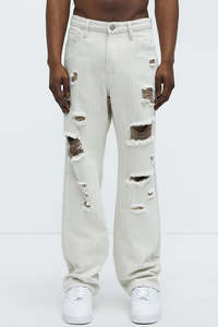 Jeans Desgastados de Lavado Claro para Hombre – Estilo Urbano Holgado con Roturas y Agujeros, Diseño Clásico de 5 Bolsillos, Denim Casual y Moderno - Product Image 2