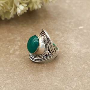 Handmade 925 Sterling Silver Green Onyx <b>Ring</b> Oxidized Boho <b>Statement</b> <b>Ring</b> for Women Vintage Style Round Gemstone Jewelry - Product Image 4