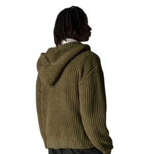 Sudadera con capucha de punto acanalado grueso con cremallera completa para hombre, color caqui, de primera calidad, para uso casual - Product Image 5