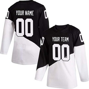 เสื้อฮอกกี้น้ำแข็งแบบซับลิเมชั่นสั่งทำพิเศษ – ชุดทีมสีดำขาวสองสีแบบมืออาชีพ พร้อมชื่อและหมายเลขที่ปรับแต่งได้ - Product Image 1