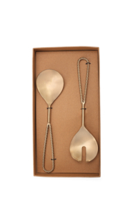 Ensemble de service à salade Premium Gold avec poignée en fil torsadé, finition laiton, cuillère et fourchette en acier inoxydable - Product Image 4