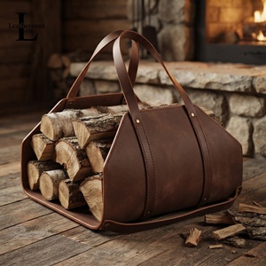 Sac de transport pour bûches en bois véritable en cuir véritable, robuste, vintage, fait main, pour cheminée, LWC-0027 - Product Image 2