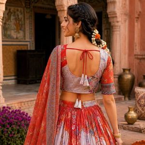 Lehenga Choli de Seda Floral Completamente Cosido, Blusa Sin Coser, Dupatta, Precio al por Mayor para Fiestas, Royal Export - Product Image 5