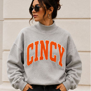 Sudadera con cuello alto y estampado de letras personalizado para mujer, estilo universitario, 100% algodón, talla grande, nueva colección de otoño - Product Image 3