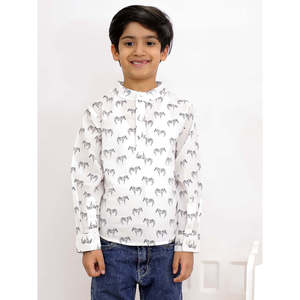 Camisas Kurta de Rayón para Hombre con Mangas Largas, Blancas con Estampado Completo - Product Image 1