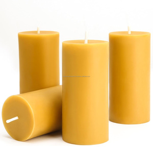 Bougies en cire d'abeille naturelle, lot de 4, bougies piliers en cire d'abeille, bougies d'urgence organiques à combustion longue durée pour la maison - Product Image 1