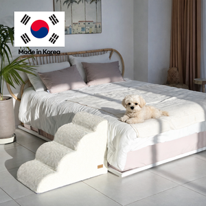 [AllmioPet] Soft <b>Cushion</b> Pet Staircase Cloud Fabric 4 Step Ivory AMP 4 IV for Furniture Access Dog Cat Home Use - Product Image 1