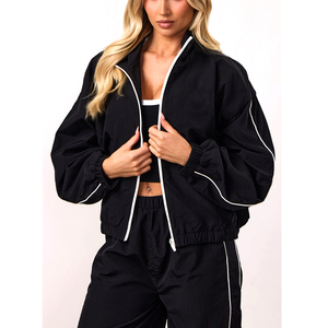 Survêtement 2 pièces tissé noir personnalisé pour femme, style streetwear, avec cordon de serrage, en polyester/coton respirant et écologique, vente en gros - Product Image 1