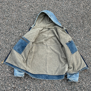 Sudadera con capucha de lana de alta calidad para hombres Denim Zip Up Casual Sudadera Hombres Heavyweight Jeans Chaquetas - Product Image 4