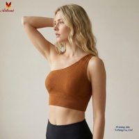 Débardeur de sport asymétrique à une épaule en maille unie, à fort impact, séchage rapide, respirant, pour femme, idéal pour la gym et les activités sportives