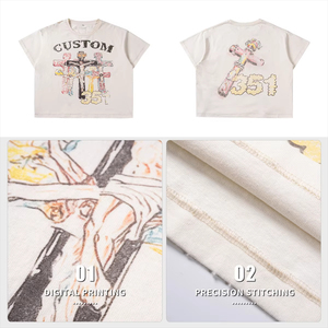 Custom Cross Print Oversized Short Sleeve T-Shirt <b>Men</b> Street Style Cotton O-Neck Jersey Fit - Product Image 6