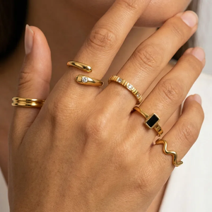 Trendy Geometric Inlay <b>Ring</b> 304 Stainless Steel with 18K Gold PVD Plated Finish Waterproof Tarnish Free Fashion Jewelry <b>Rings</b> - Product Image 1