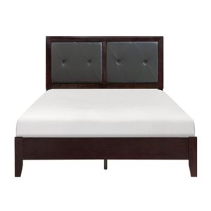 Letto Queen Size dal Design Contemporaneo, Finitura Espresso, Testiera Imbottita in Ecopelle con Bottoni, per Camera da Letto Moderna - Product Image 4