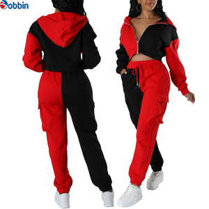 Conjunto Deportivo con Capucha para Mujer de BOBBIN INDUSTRIES, Color Rojo y Negro, Mangas Largas, Pantalones Deportivos Casuales con Bolsillos Laterales, Ropa de Otoño - Product Image 5