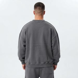 Men's Oversized Crew Neck Sweatshirt Solid Color Fleece Pullover Casual Autumn Wear Regular Fit Long Sleeve Cotton Knitted - Product Image 2