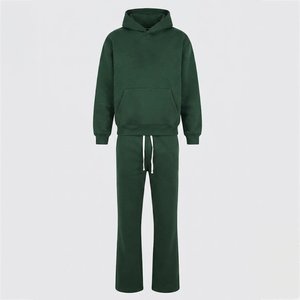Nouvel ensemble de survêtement vert foncé à capuche pour homme, manches longues, couleur unie, décontracté, avec poches latérales et taille à cordon, idéal pour l'automne - Product Image 2