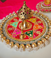 Plateau Rangoli en bois Gota fait main indien, écologique, style Art Déco, pour la décoration de la maison, les fêtes de Diwali et les cadeaux de mariage