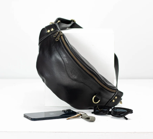 Sac bandoulière en cuir PU noir avec fermeture éclair, sac de poitrine, sangle réglable, sac à bandoulière décontracté pour voyage - Product Image 2