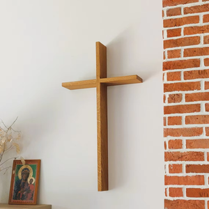 Croix chrétienne murale en bois de chêne, faite à la main, style minimaliste moderne, durable, décoration religieuse pour la maison et l'église - Product Image 1