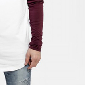 Men's Long Sleeve O-Neck Raglan <b>T</b>-<b>Shirt</b> <b>White</b> Maroon Contrast Cotton Bamboo Fiber Breathable Casual Solid Color Front Logo - Product Image 3
