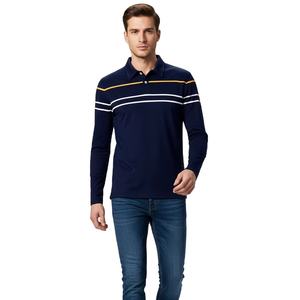 Nuevas Camisas Polo de Manga Larga a Rayas Horizontales para Hombre, Mezcla de Algodón, Cuello con Botones, Estilo Casual - Product Image 1